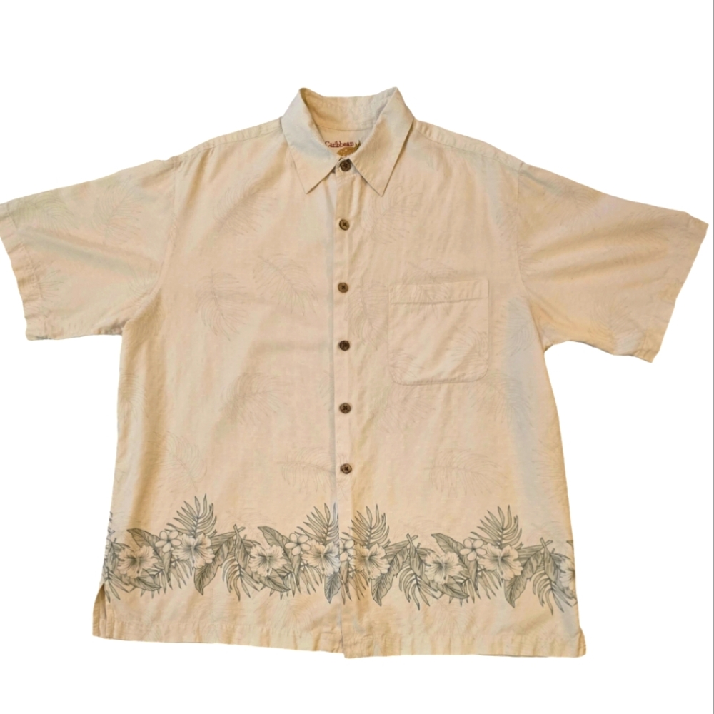 Caribbean Relaxed Fit Button Front Closure Shirt Size L